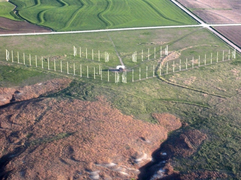 Aerial view of the Fort Hays SuperDARN site operated by Virginia Tech.